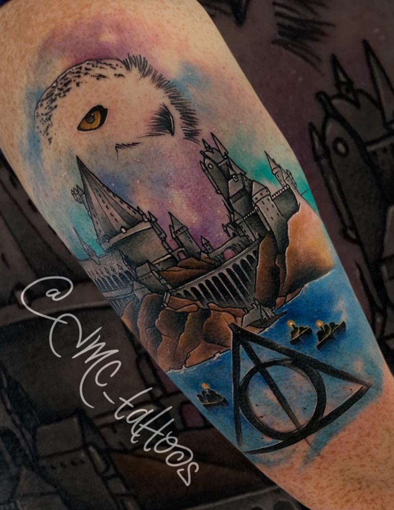 Harry Potter,Color,Illustrative,Watercolor,Animal tattoo by